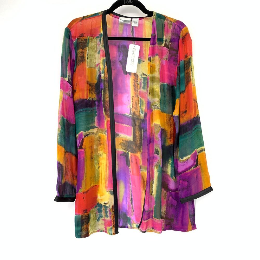 Chicos Nalia Jacket Womens Size 1 US Medium Multicolored Abstract Print NEW